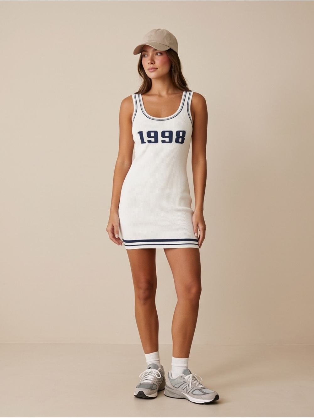 1998 Ribbed Tank Dress - White/Navy